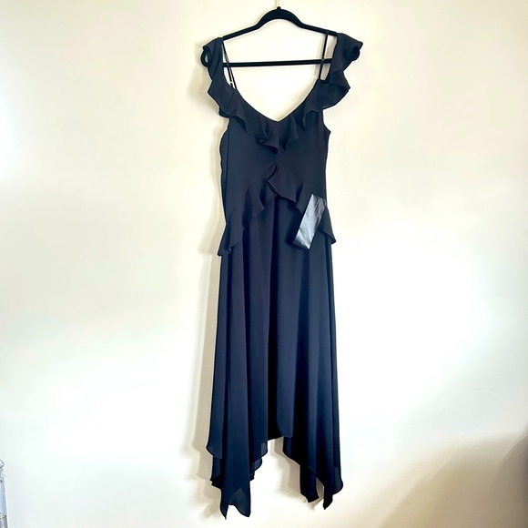 BCBGMAXAZRIA NWT Black Lissa Asymmetrical Slip Maxi Dress Size S - Picture 3 of 7